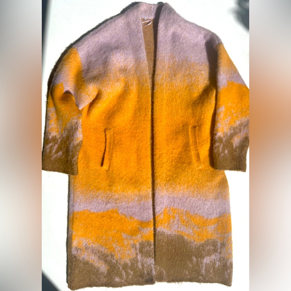 Zara Alpaca Wool blend Colorful Knit Wrap Coat, Long Cardigan, Lilac & Orange, M - Picture 7 of 16